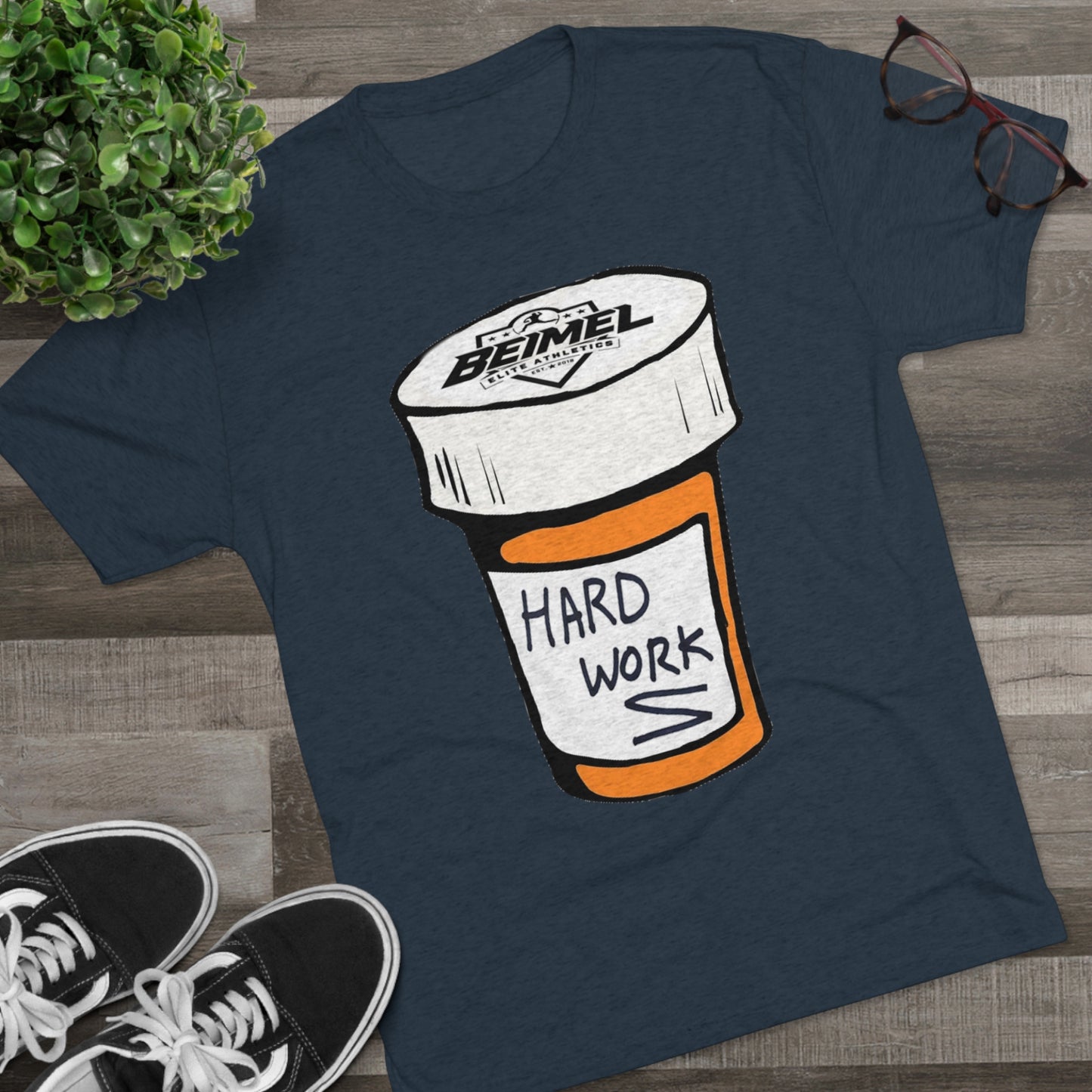 Hard Work Pill Bottle Unisex Tri-Blend Crew Tee