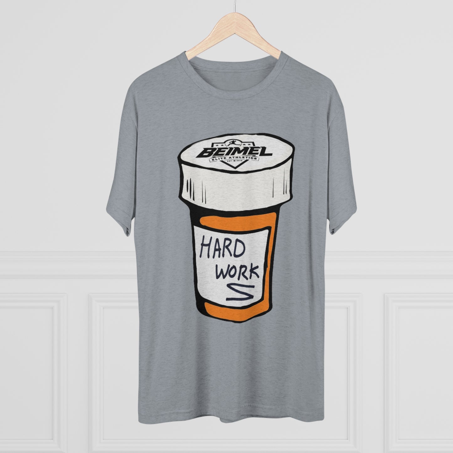 Hard Work Pill Bottle Unisex Tri-Blend Crew Tee