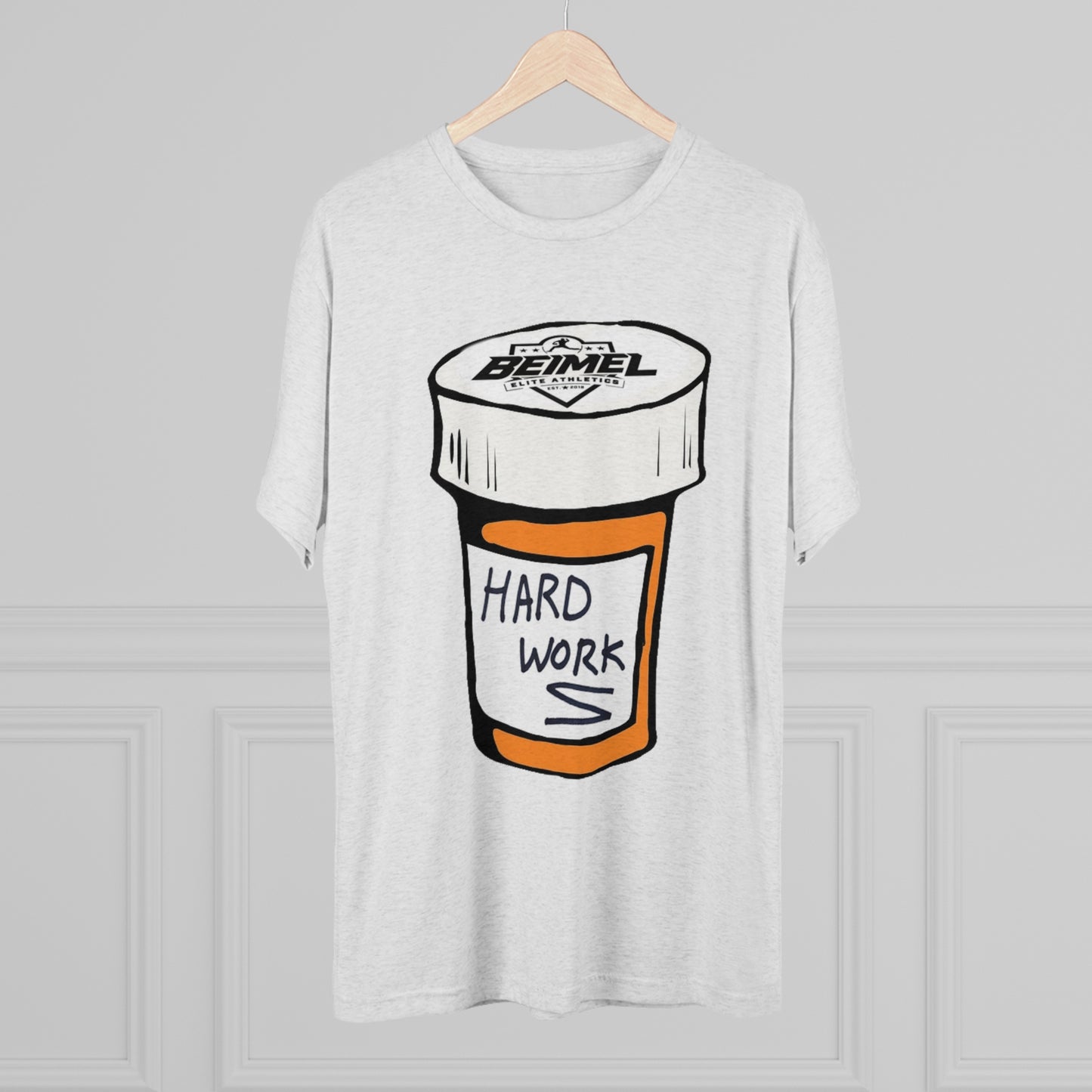 Hard Work Pill Bottle Unisex Tri-Blend Crew Tee