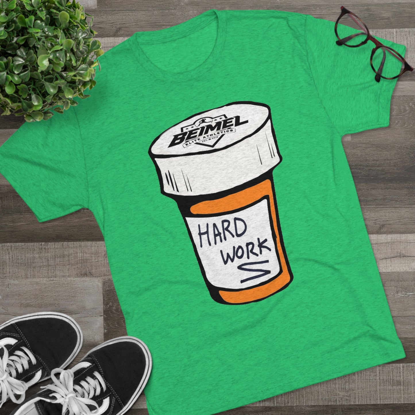 Hard Work Pill Bottle Unisex Tri-Blend Crew Tee