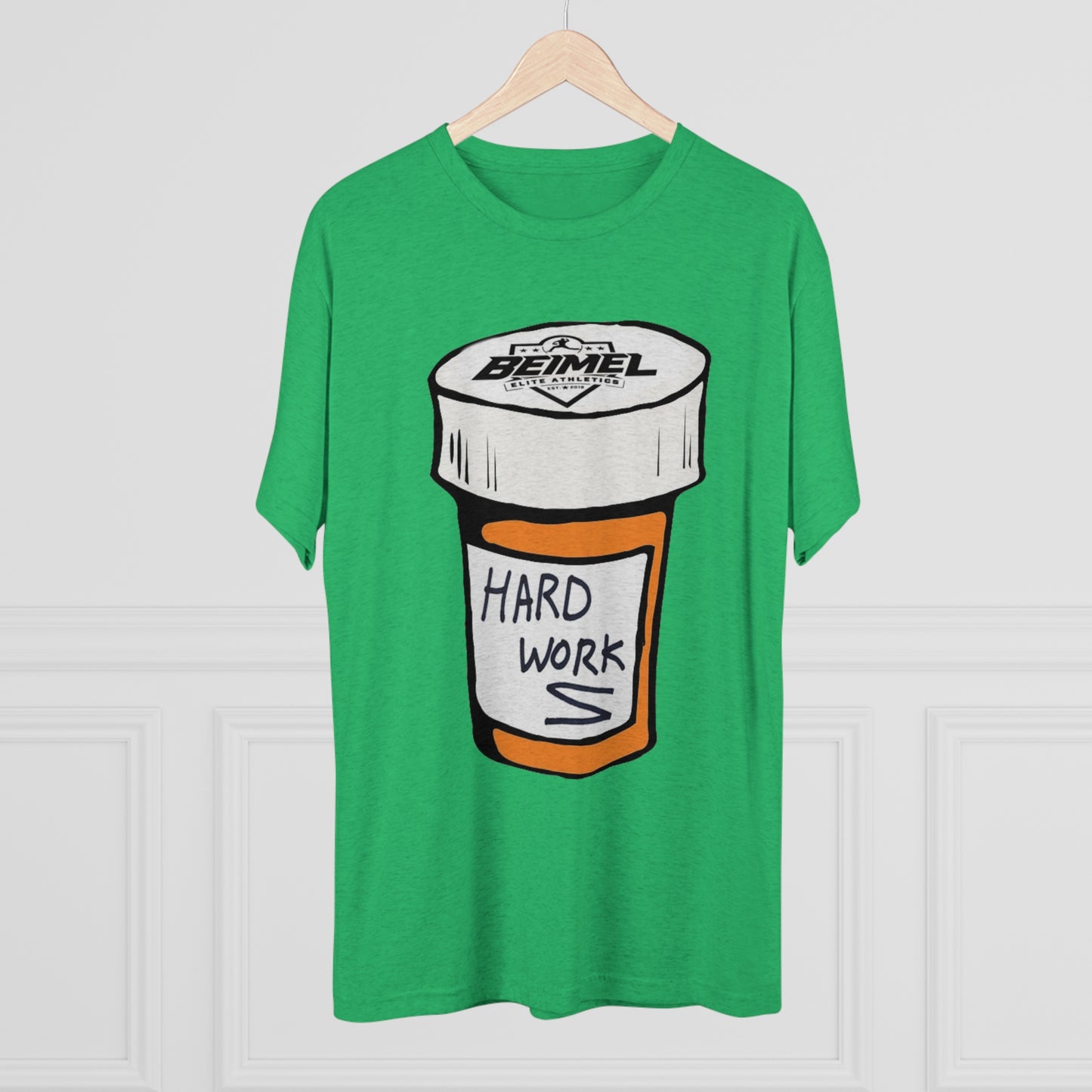 Hard Work Pill Bottle Unisex Tri-Blend Crew Tee