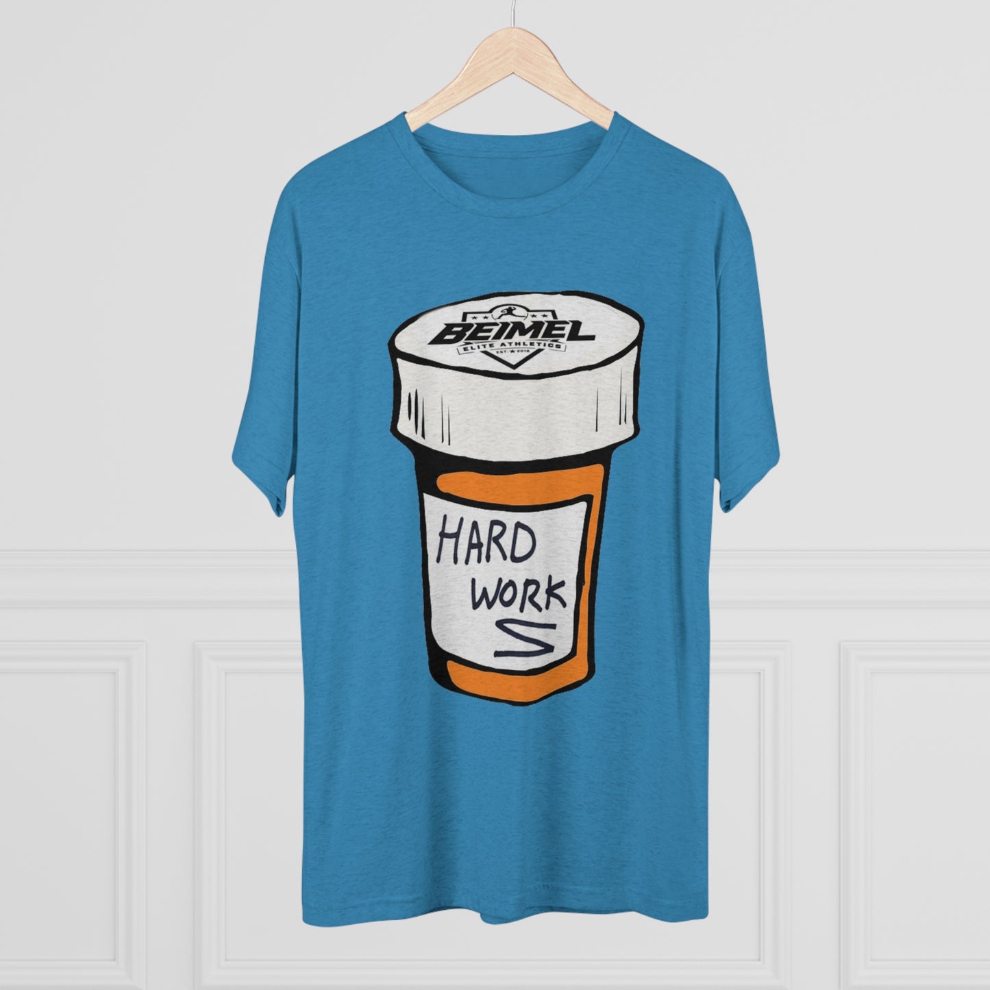 Hard Work Pill Bottle Unisex Tri-Blend Crew Tee