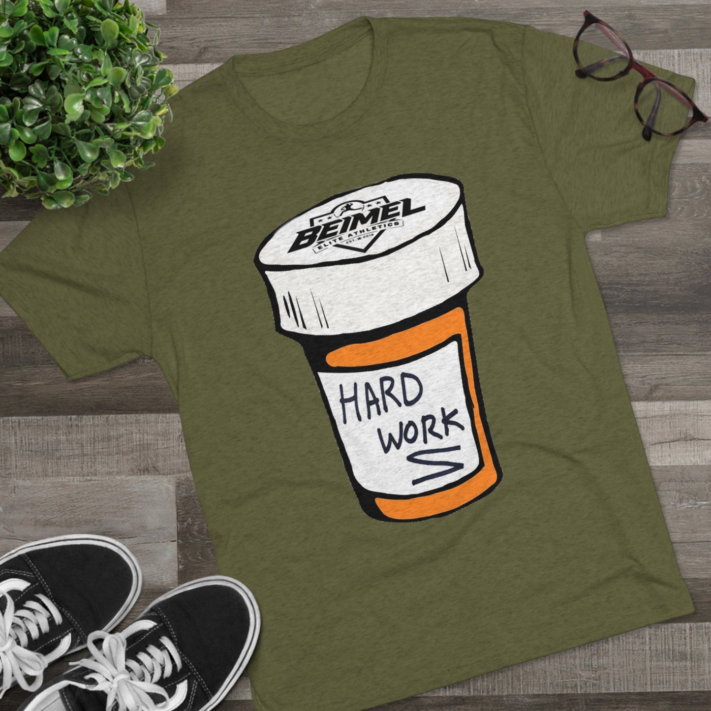 Hard Work Pill Bottle Unisex Tri-Blend Crew Tee