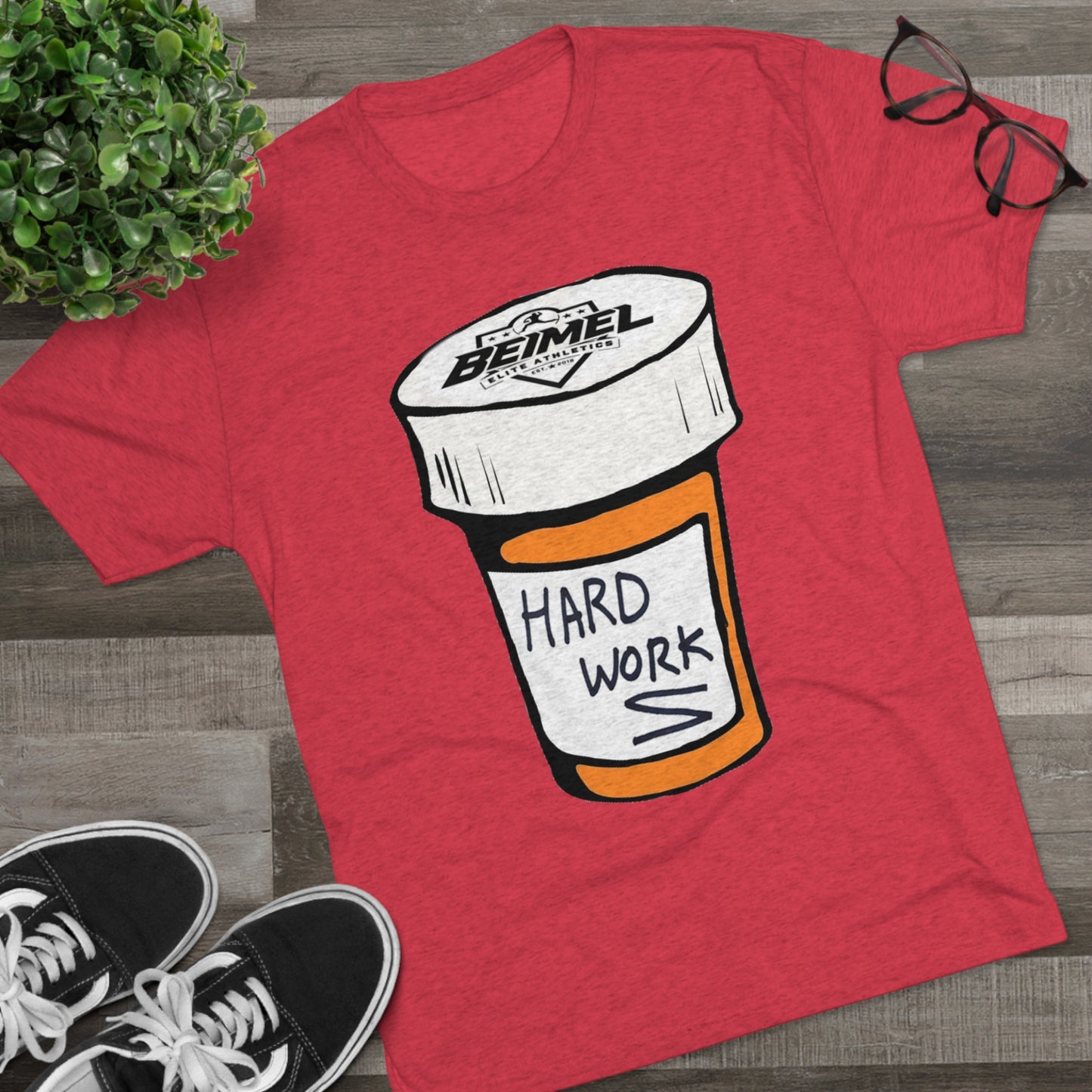 Hard Work Pill Bottle Unisex Tri-Blend Crew Tee